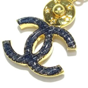 Chanel EUC 2024 Spring long gold necklace w/ blue CC - comes with box, etc.